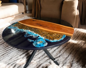 Handmade Ocean Wave Epoxy Resin Coffee Table: Unique Art Decor
