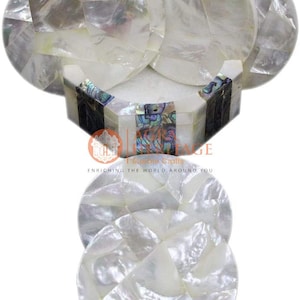 Rare Mother Of Pearl Decor Marble Tea Coaster Set Handmade Gifts