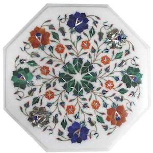 Marble Coffee Table Top Handmade pietradura Table Top, White Coffee Table, Patio Table Top