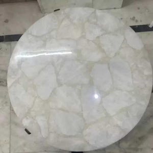 Handmade White Quartz Stone Round Table Top: Modern Decor