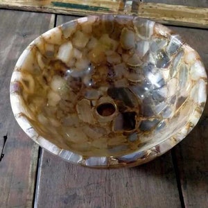 Round Agate Stone Vanity Countertop Kitchen Sink Bathroom Hand Carved Wash Basin Luxury Kitchen & Bathroom Interior Decor