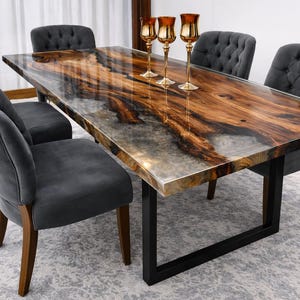 Acacia Wood Epoxy Resin Dining Table, Custom Luxury Furniture