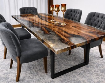 Acacia Wood Epoxy Resin Dining Table, Custom Luxury Furniture