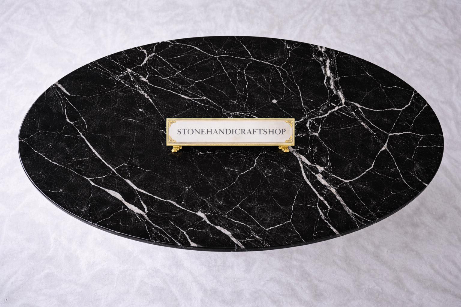 Nero Marquina Marble Dining Table – Handmade Luxury Black Stone Oval ...