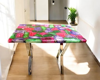Handmade Agate Stone Table Top: Luxury Conference Desk Decor
