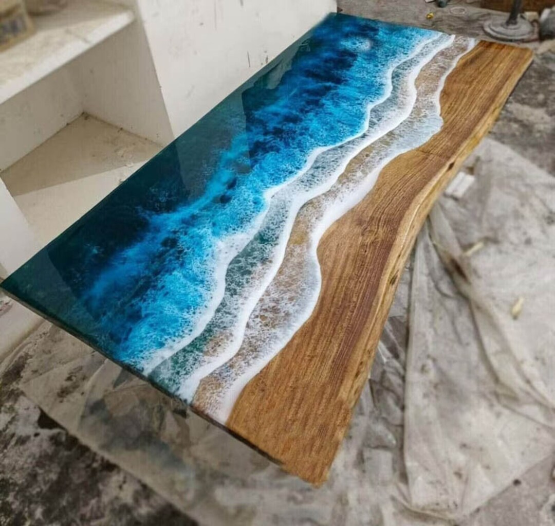 Ocean Wave Epoxy Resin Table: Live Edge Wood Dining Table - Etsy