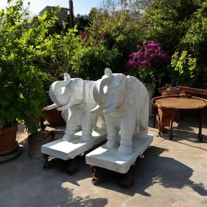 Decorative White Marble Elephant Traditional Hand-Carved Statue Set of 2 White Marble Elephant Figurines Perfect Gift for Home & Office
