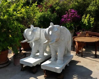 美しい白い大理石の象の置物5体セット。ギフト、装飾像、手彫りの像