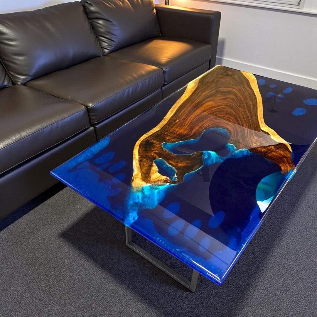 Ocean Blue Epoxy Resin Table: Coastal Wood Dining, Office Decor - Etsy