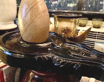 Narmada River Stone Shivling: 8" Black Shiva Lingam for Temple Decor