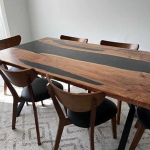 Black Epoxy Sofa Center Dining Table Acacia Wood Handmade Countertop Kitchen Slab Live Edge Luxury Furniture Made To Order