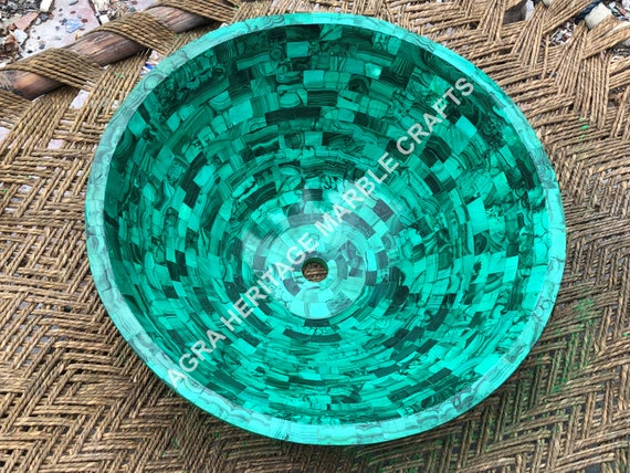 手作りの大理石洗面台：マラカイトとマザーオブパールの象嵌 - Etsy 日本