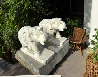手彫りの白い大理石の象の像ペア：幸運の装飾 - Etsy 日本