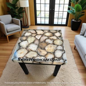 White Agate Stone Corner Table Top Handmade Crystal Gemstone Bedside Furniture Coffee Table Modern Home Interior Cafeteria Decor