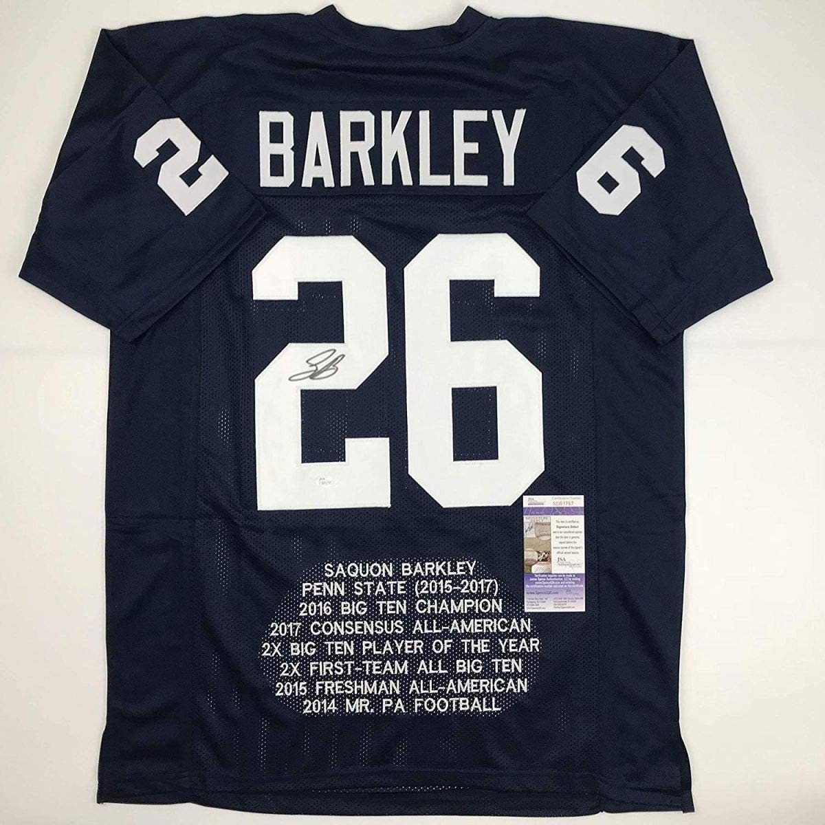 Saquon Barkley Autographed Penn State Custom Football Jersey - JSA