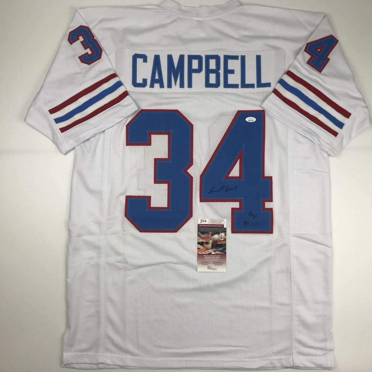 Earl Campbell Framed and Autographed White Oilers Jersey Auto JSA Certified