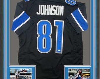 Calvin Johnson Detroit Lions Signed Autographed Blue #81 Custom Jersey –