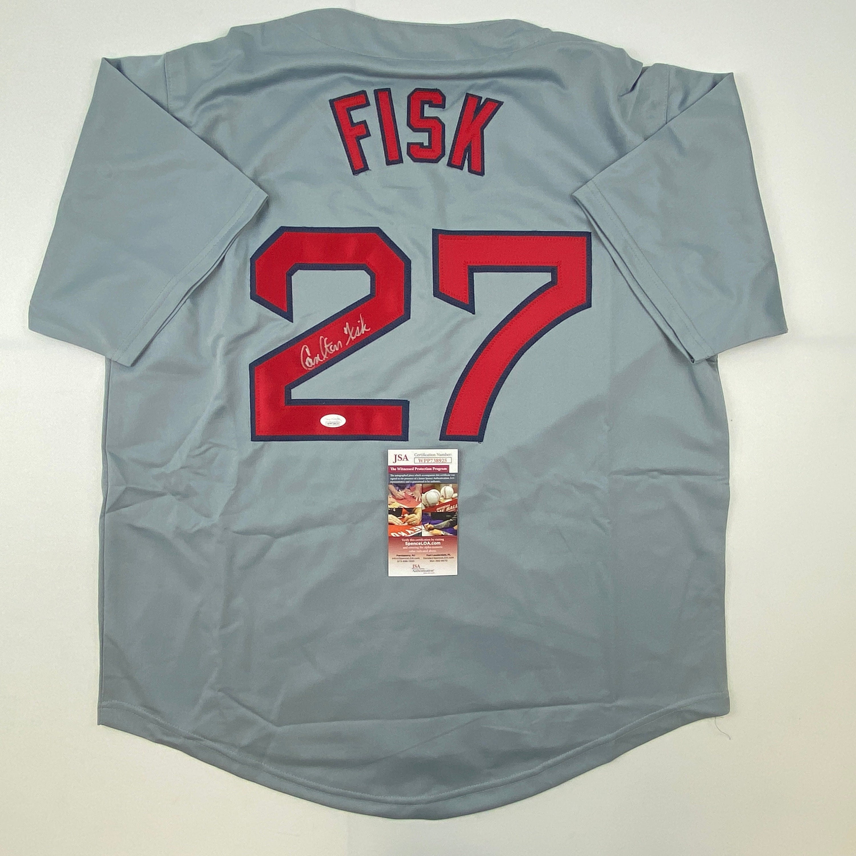 Autographed/signed Carlton Fisk Boston Grey Baseball Jersey 