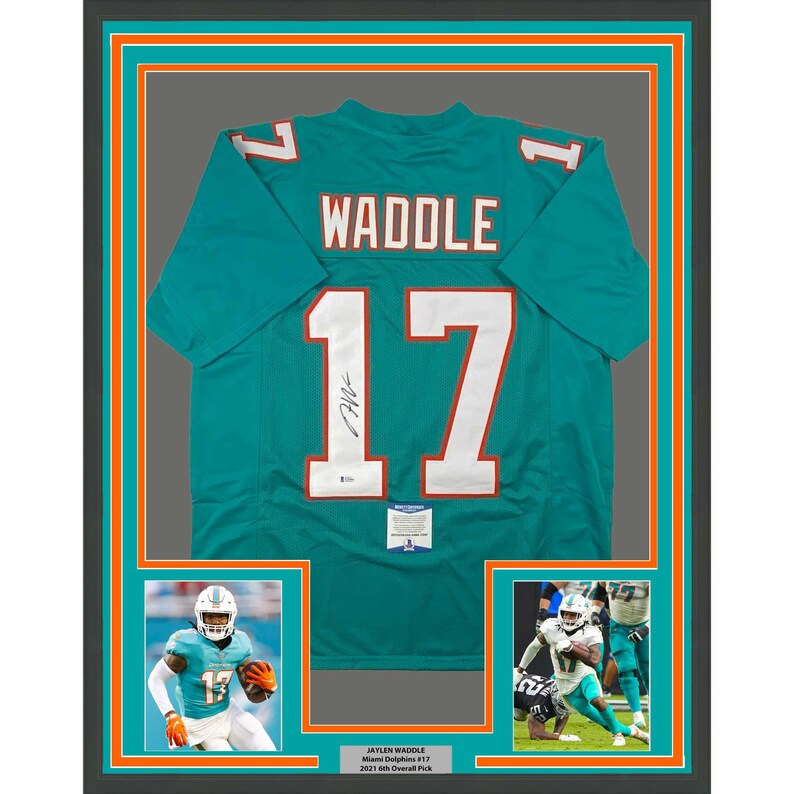 Framed Autographed/signed Jaylen Waddle 33x42 Miami Teal Etsy