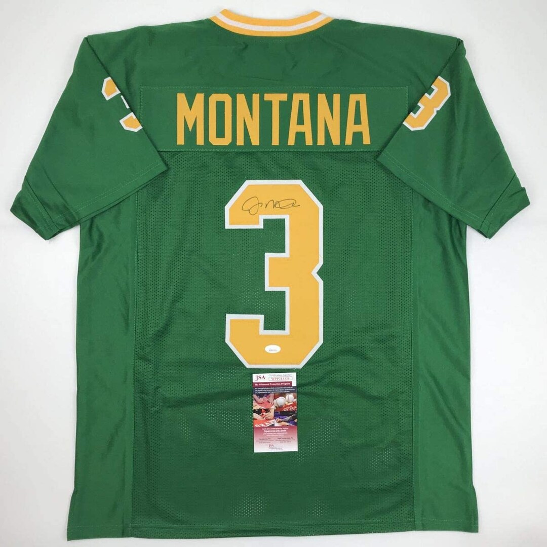 Joe Montana Autographed Notre Dame College Football Jersey Green (JSA)