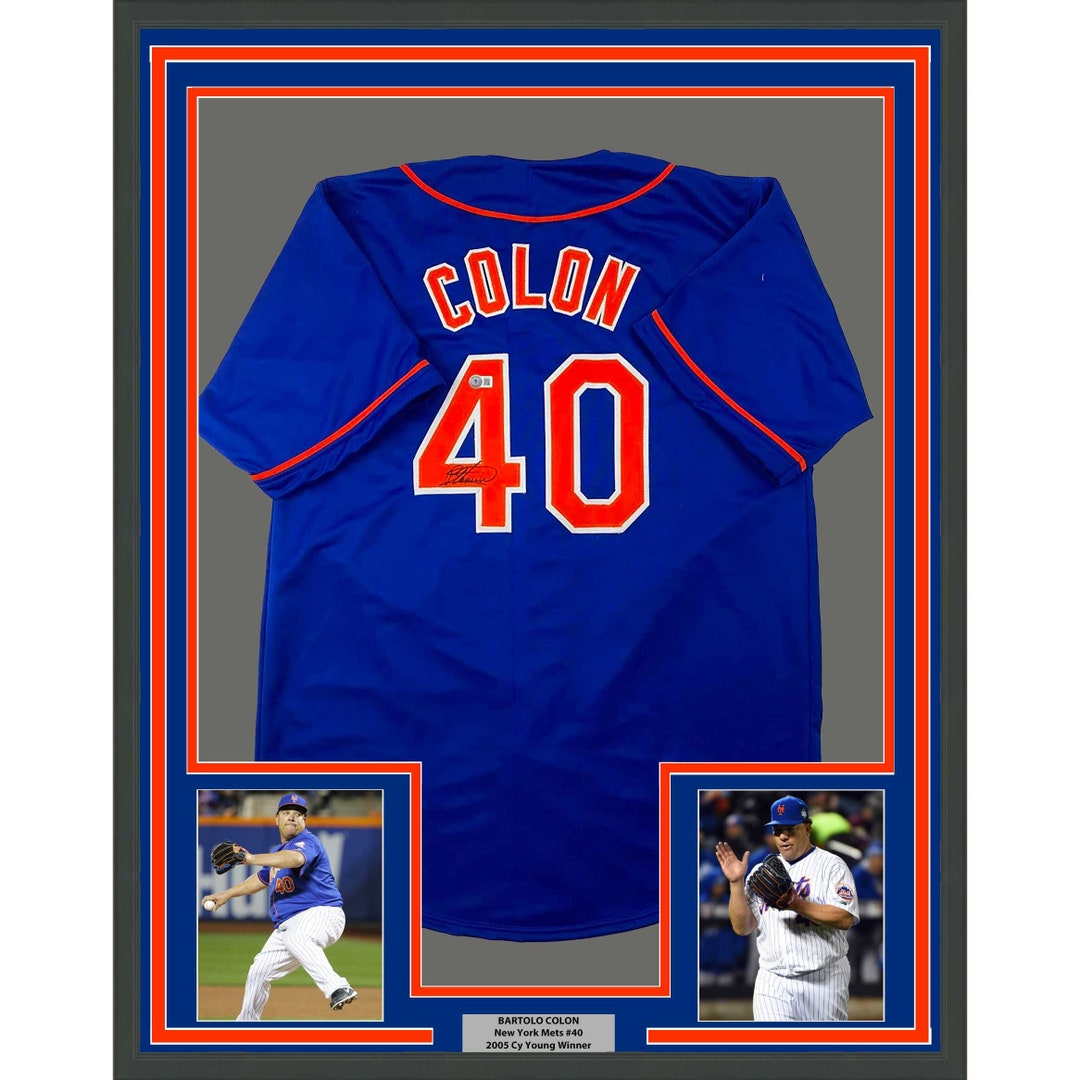 Autographed/Signed Bartolo Colon New York Blue Baseball Jersey Beckett BAS COA