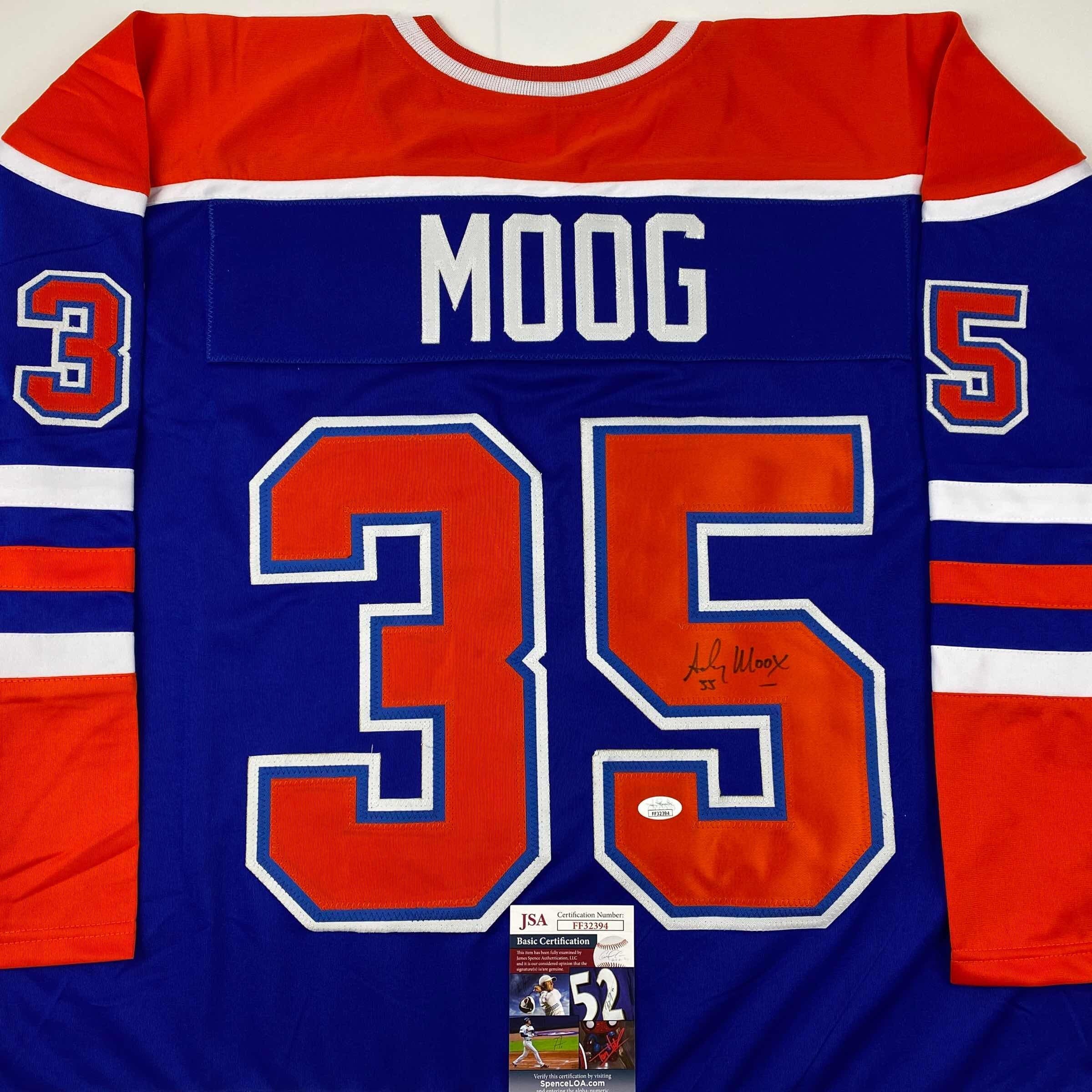 Andy Moog Autographed Custom Edmonton Oilers Style Road Jersey w
