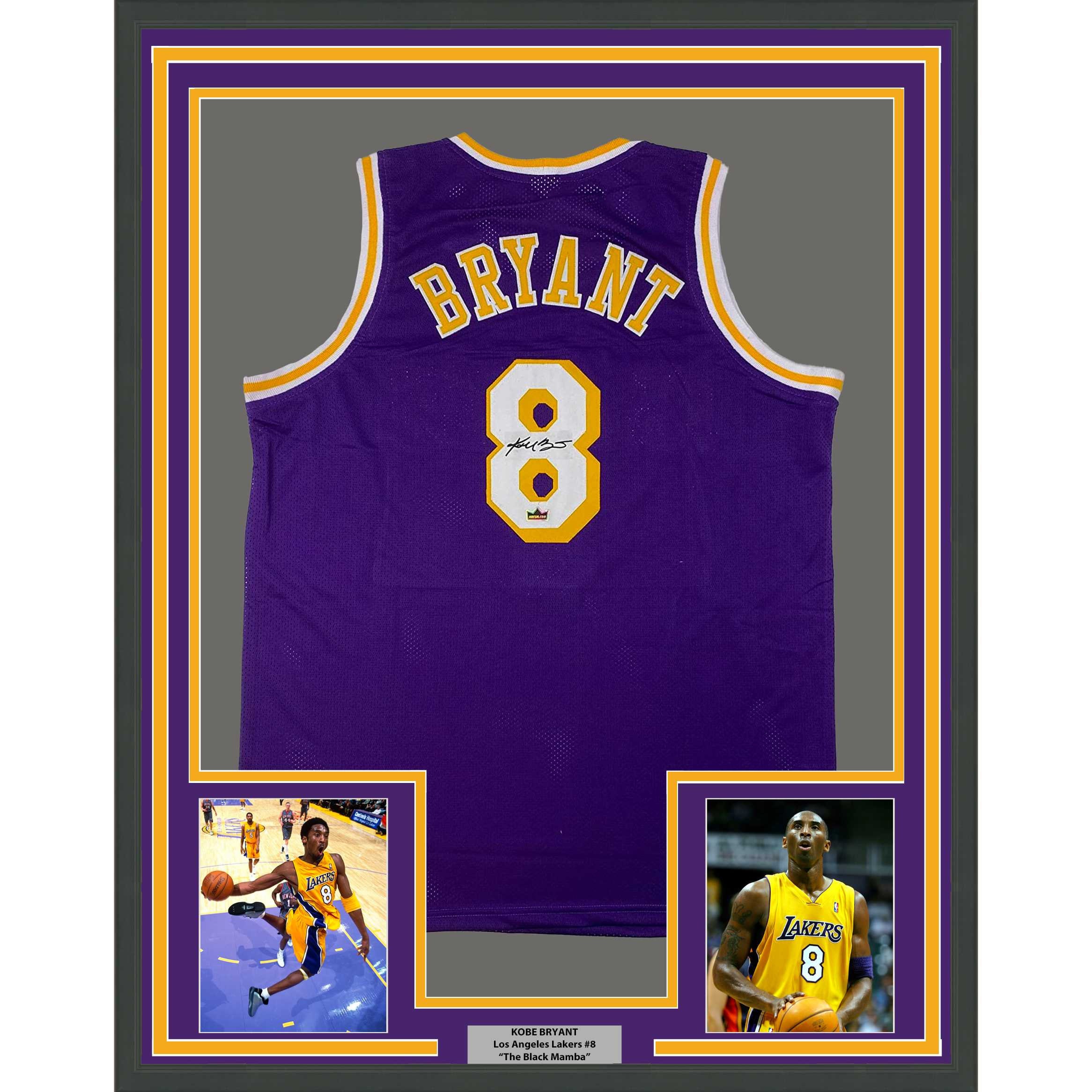 Framed Facsimile Autographed Kobe Bryant 33x42#24 Los Angeles LA Purple  Reprint Laser Auto Basketball Jersey Size Men's XL at 's Sports  Collectibles Store