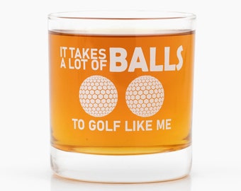 It Takes a Lot of Balls Golf Whiskey Glasses (Set of 2), Unique and Funny Golf Gifts for Men and Women