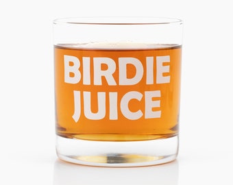 BIRDIE JUICE - Golf Whiskey Glasses - Set of 2 - Bright White Dishwasher Safe Print - Funny Golf Gifts for Men, Women, Dad, & Mom