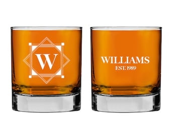 Personalized Whiskey Glasses - Engraved Monogram, Text - Perfect for Bourbon, Whiskey, Tequila & Cocktail for Groomsmen - 10.25oz