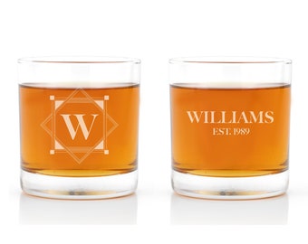 Personalized Whiskey Glasses - Engraved Monogram, Text - Perfect for Bourbon, Whiskey, Tequila & Cocktail for Groomsmen - 10.25oz