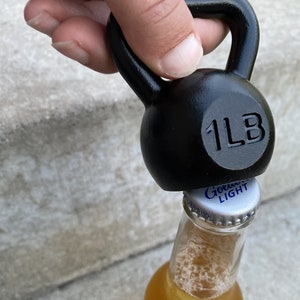 1lb. Kettlebell Bottle Opener, Handmade Genuine Cast-Iron with Authentic Plating