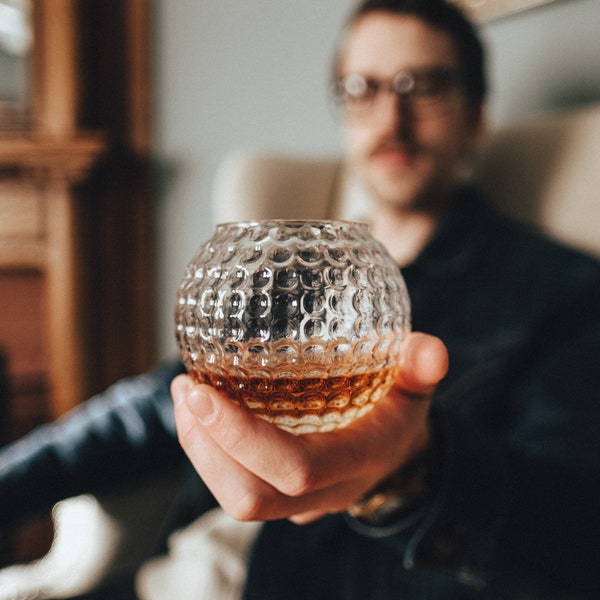 Golfball-Whiskyglas, Steinglas, Bourbonglas, Trauzeugengeschenk oder Golfgeschenk | Whiskygläser | Golfgeschenke für Männer