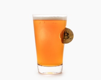 Real Bitcoin Pint Glass - Coin In Glass