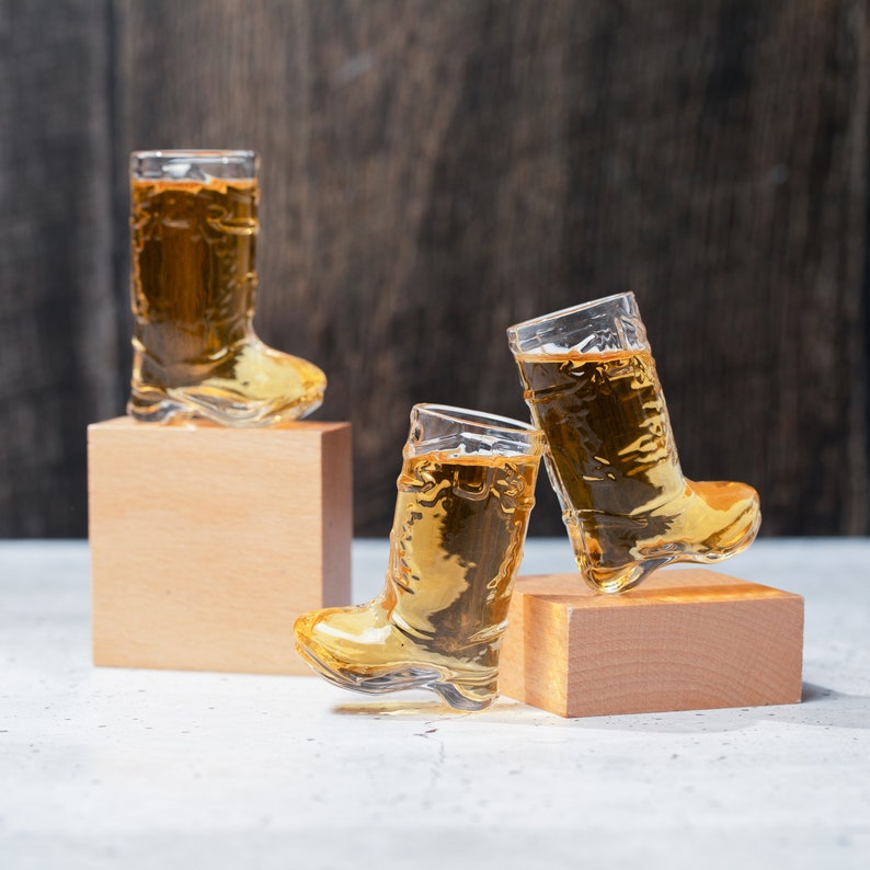 Personalized Cowboy Boot Shot Glass Set, Real Glass Cowgirl Bachelorette Party Gifts, Western Themed Party Decorations, Cowboy Theme Party image 2