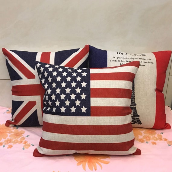 18/" The Union Jack Linen Throw Cushion Cover Stars And Stripes Pillow Case Decor