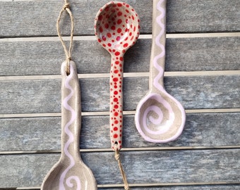 Ceramic Spoon Set / Handmade Rustic Spoon Ceramic / 3 Pcs Ceramic Spoon