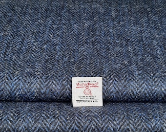 Harris Tweed Fabric Navy Herringbone Wool Suitable for all upholstery and clothing. High Abrasion Resistance 30,000+