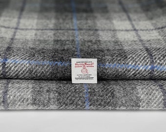 Harris Tweed Fabric Grey Check with Heather and Blue Overcheck Lampshade Sizes Available Free Label
