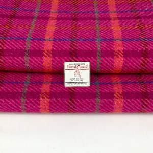 Harris Tweed Cerise Check Wool Metre Yard Authenticity Label Included