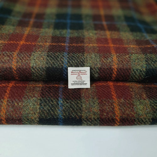 Harris Tweed Fabric Autumn Check Green Black Deep Rust Wool - Etsy