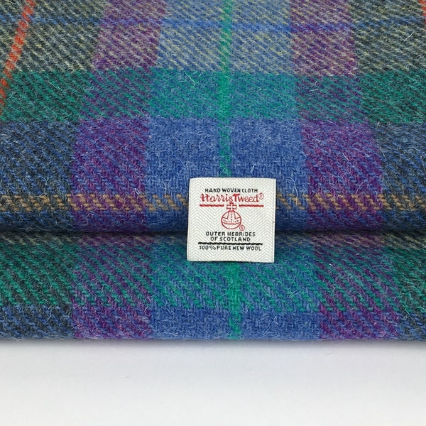 Harris Tweed Blue Green Purple Check Tartan Wool Remnants Craft Dressmaking