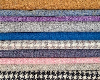 Harris Tweed Fabric Plain Herringbone Houndstooth Dogtooth Weave Pink Lilac Blue Grey Green Orange Heather
