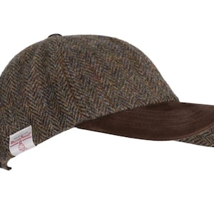 Brungton-honkbalpet met klep van suèdeleer van Harris-tweed - één maat