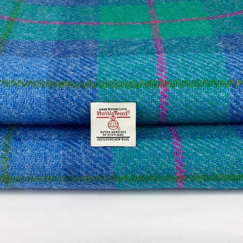 Tissu Harris Tweed à carreaux vert bleu rose et kit d'abat-jour Tissu disponible également 100 % laine Artisanat à coudre