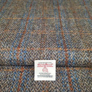 Harris Tweed Brown Herringbone Blue Rust Overcheck Label Included Upholstery Grade 30,000 Rubs Yard Metre