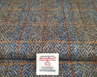 Harris Tweed Brown Herringbone Blue Rust Overcheck Suitable for all upholstery and clothing. High Abrasion Resistance 30,000+