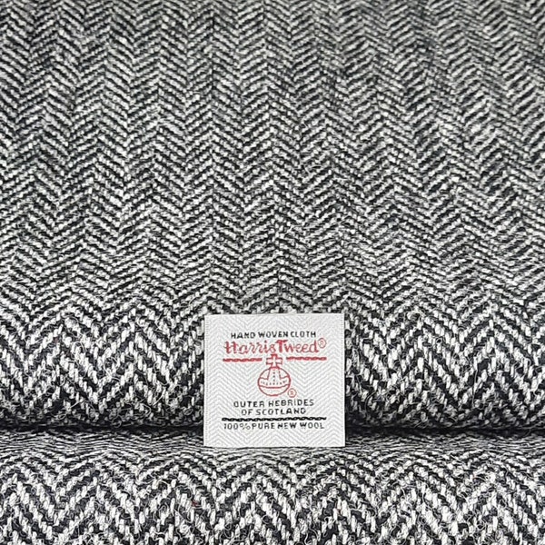 Harris Tweed Fabric Grey Black Herringbone Wool Free Label Upholstery Grade 30,000 rubs