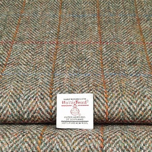 Harris Tweed Fabric Green Herringbone Overcheck Wool Suitable for all upholstery and clothing. High Abrasion Resistance 30,000+