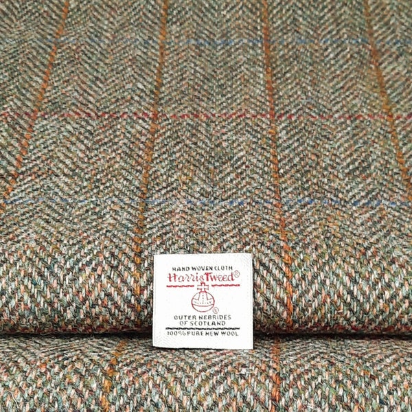 Harris Tweed Fabric Green Herringbone Overcheck Wool Free Label Upholstery Grade 30,000 rubs